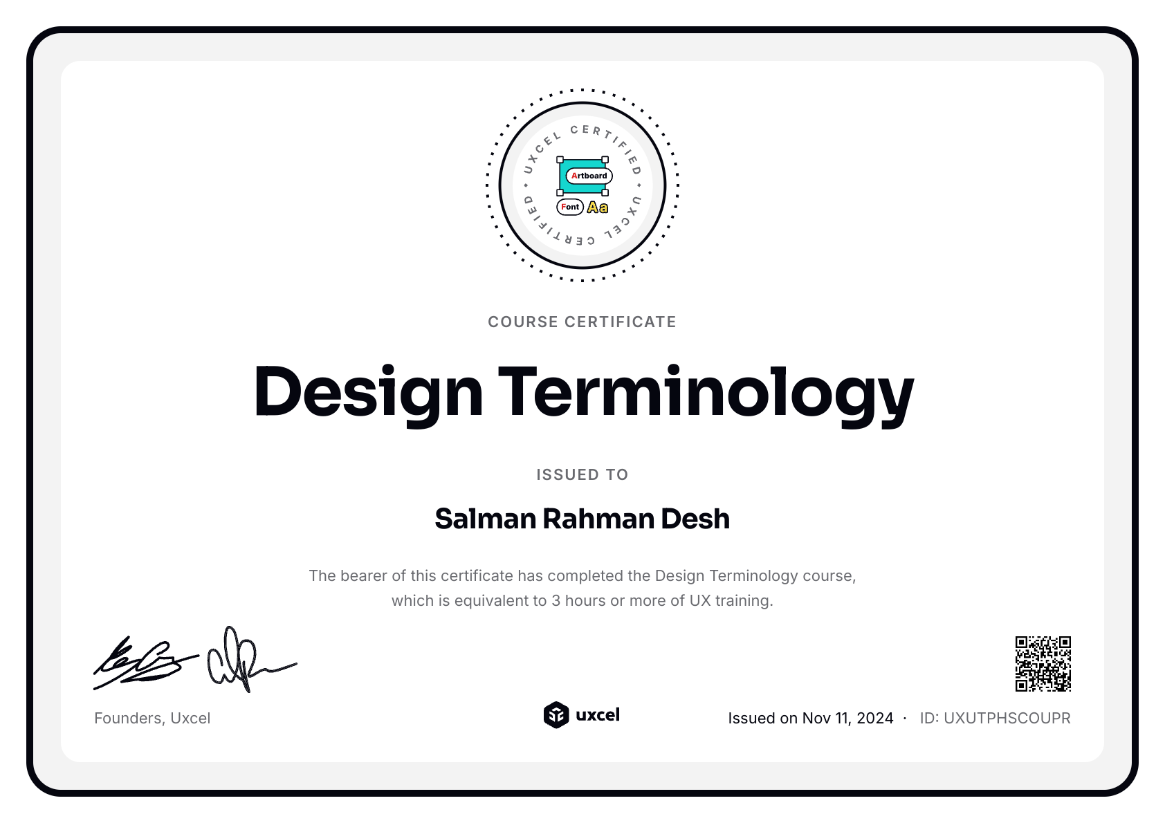 Salman Rahman Desh's certificate